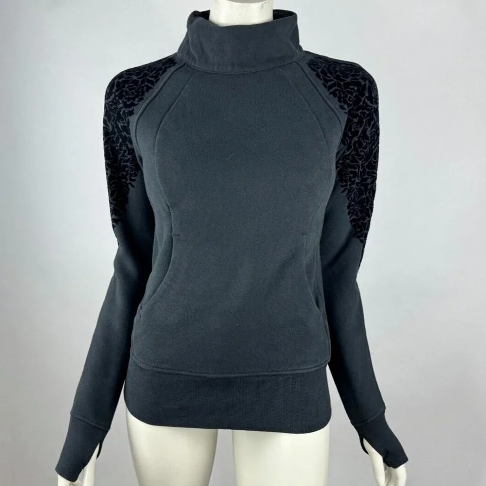 Lululemon Floral Flock Pullover Women 4 Long Sleeve Cotton Terry Sweater Pockets
